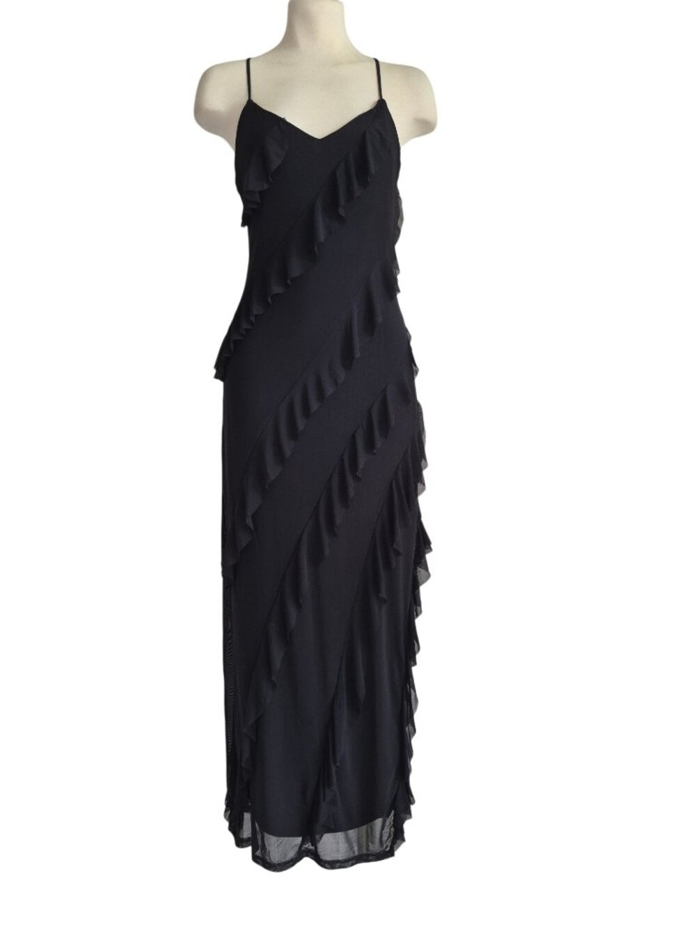 Sincerely Jules Maxi Dress Cocktail Party Slinky Black Side Slit Mesh Long Dress - Picture 3 of 16